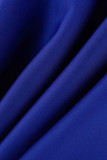 Azul Elegante Sólido Patchwork Pliegue Sin Tirantes Una Línea Vestidos
