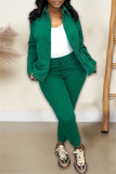 Green Casual Solid Cardigan Pants Turndown Collar Long Sleeve Two Pieces