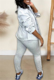 Grey Casual Solid Cardigan Pants Turndown Collar Long Sleeve Two Pieces