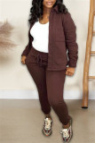 Grey Casual Solid Cardigan Pants Turndown Collar Long Sleeve Two Pieces