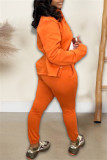 Orange Décontracté Solide Cardigan Pantalon Col Rabattu Manches Longues Deux Pièces