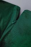 Tintengrüne, elegante, solide Patchwork-Abendkleider mit quadratischem Kragen
