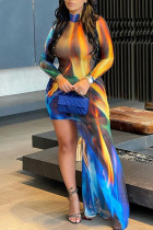 Цветное сексуальное лоскутное платье с принтом