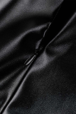 Zwarte sexy effen uitgeholde halflange kokerrokjurken met coltrui