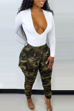 Legergroene Casual Camouflage Print Patchwork Normale Hoge Taille Broek