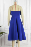 Blauwe elegante effen patchwork vouw strapless A-lijn jurken