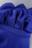 Blaue elegante solide Patchwork-Falte trägerlose A-Linien-Kleider