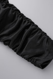 Vestidos de falda de lápiz con cuello en V y abertura de patchwork sólido sexy negro