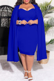 Blue Casual Solid Patchwork Square Collar Long Sleeve Plus Size Dresses