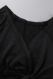 Robes de jupe crayon noir sexy solide patchwork fente col en V