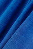 Синие повседневные однотонные лоскутные прямые комбинезоны с бантом и открытыми плечами