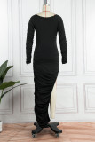 ブラック セクシー ソリッド パッチワーク スリット V ネック ペンシル スカート ドレス