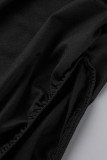 Schwarze, sexy, feste Patchwork-Schlitz-Bleistiftrock-Kleider mit V-Ausschnitt