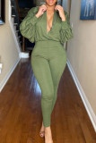 Tute skinny con colletto con cerniera patchwork casual verde militare