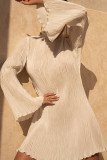 Abrikoos Casual effen patchwork gevouwen rechte jurken met ronde hals