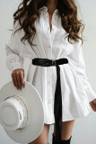 Белое повседневное платье-рубашка с отложным воротником и пряжкой в ​​стиле пэчворк