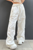 Белые повседневные уличные однотонные однотонные брюки в стиле пэчворк с карманами и низкой талией, широкие брюки, сплошной цвет