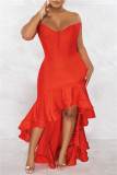 Mode rouge Sexy formelle solide Patchwork dos nu hors de l'épaule robe de soirée robes
