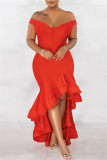 Красное модное сексуальное вечернее платье в стиле пэчворк с открытой спиной и открытыми плечами Платья