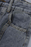 Blå Casual Print Patchwork Jeans med låg midja