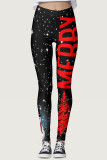 Pantalones de lápiz de cintura alta flacos básicos con estampado de muñeco de nieve con letras de ropa deportiva informal negro