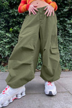 Grüne, lässige, solide, Patchwork-Tasche, lockere, gerade, einfarbige Unterteile mit mittlerer Taille