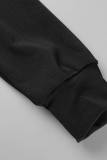 Due pezzi manica lunga colletto con cappuccio cerniera patchwork stampa casual nero