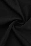 Vestidos de manga comprida preto casual patchwork sólido com gola virada para trás