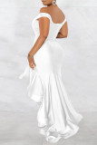 White Fashion Sexy Formal Solid Patchwork Backless Off the Shoulder Evening Dress Dresses