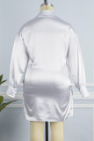 ホワイト カジュアル ソリッド パッチワーク ターンダウン カラー プラス サイズ ドレス