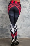 Pantalones de lápiz de cintura alta flacos básicos con estampado de letras de ropa deportiva informal negro