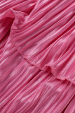 Roze Casual Solid Patchwork Vierkante kraag Lange mouw Tweedelig