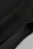 Schwarze sexy solide ausgehöhlte Patchwork-Schlitz-O-Ausschnitt-Bleistiftrock-Kleider