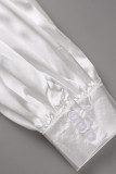Robes de grande taille plissées blanches décontractées en patchwork solide à col rond