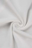 Witte casual effen patchwork V-hals lange mouw Grote maten jurken
