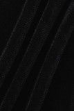 Colletto obliquo colletto obliquo solido nero casual patchwork a maniche lunghe due pezzi