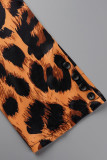 Леопардовый сексуальный уличный принт, выдолбленный воротник с отворотом, две части