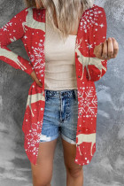 Vêtement d'extérieur à col cardigan imprimé patchwork décontracté rouge blanc