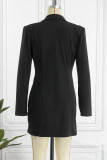 Svarta Casual Solid Patchwork Turn-back krage Långärmade klänningar