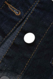 Veste en jean droite à manches longues avec col rabattu et patchwork imprimé rue noire
