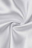 Weiße, lässige, solide Patchwork-Umlegekragen-Kleider in Übergröße