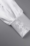 Weiße, lässige, solide Patchwork-Umlegekragen-Kleider in Übergröße