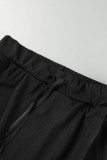 Negro casual estampado patchwork cremallera capucha cuello manga larga dos piezas