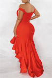 Красное модное сексуальное вечернее платье в стиле пэчворк с открытой спиной и открытыми плечами Платья