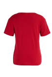 Camisetas con cuello en O de patchwork estampado de labios callejeros casuales rojos