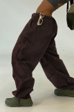 Braune, lässige, solide, Patchwork-Tasche, lockere, einfarbige Unterteile mit niedriger Taille und weitem Bein
