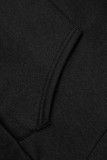 Colarinho com capuz preto estampado casual patchwork manga longa duas peças