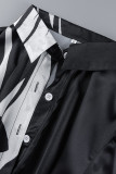 Black Casual Print Patchwork Buckle Turndown Collar Long Sleeve Dresses
