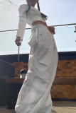 Pantalones de color liso rectos de cintura media sueltos con bolsillo de retazos lisos de calle casual blanco