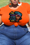 Blusas de talla grande con cuello en O de patchwork con estampado vintage de calle naranja